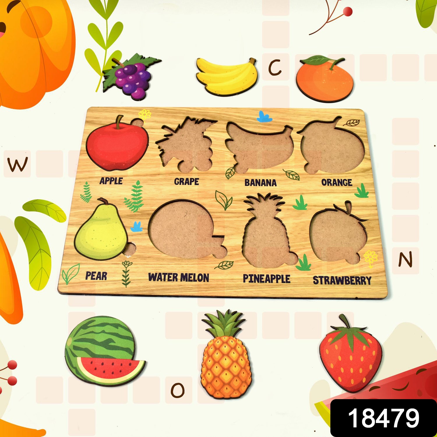 Wooden Fruits Puzzle Learning Educational Board (1 Set  2820 Cm) Wooden Fruits Puzzle Learning Educational Board (1 Set  2820 Cm)
